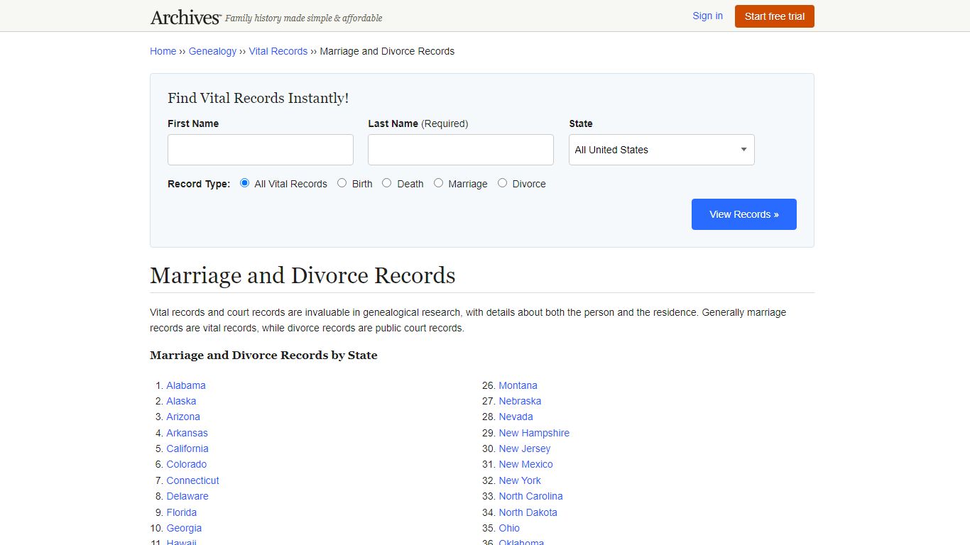 Marriage & Divorce Records | State Vital Records - Archives.com